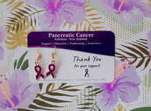 Load image into Gallery viewer, PCANZ Purple Ribbon Earrings (Gold colour findings)