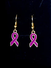 Load image into Gallery viewer, PCANZ Purple Ribbon Earrings (Gold colour findings)