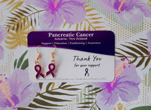 Load image into Gallery viewer, PCANZ Purple Ribbon Earrings (Gold colour findings)
