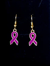 Load image into Gallery viewer, PCANZ Purple Ribbon Earrings (Gold colour findings)
